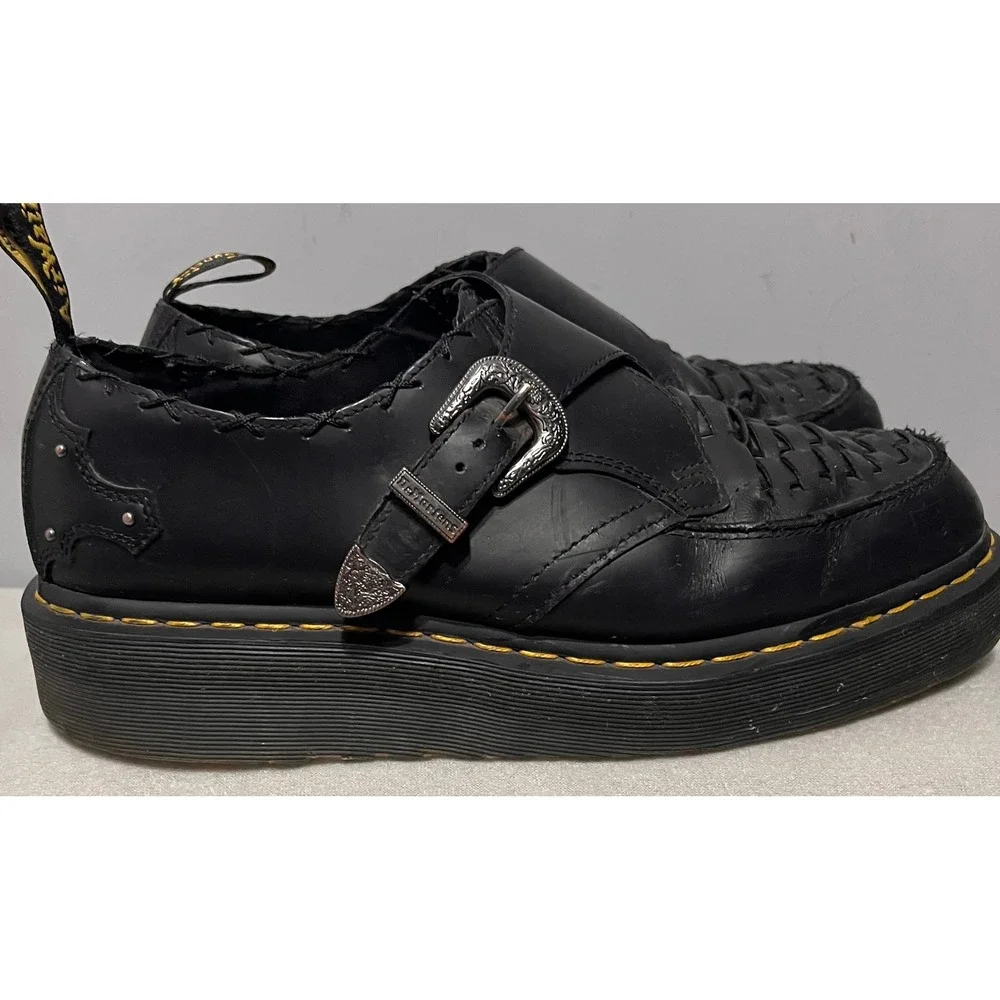 Dr. Martens Mens Ramsey Quad Monk Black Leather Woven Platform Shoes Sz 13
